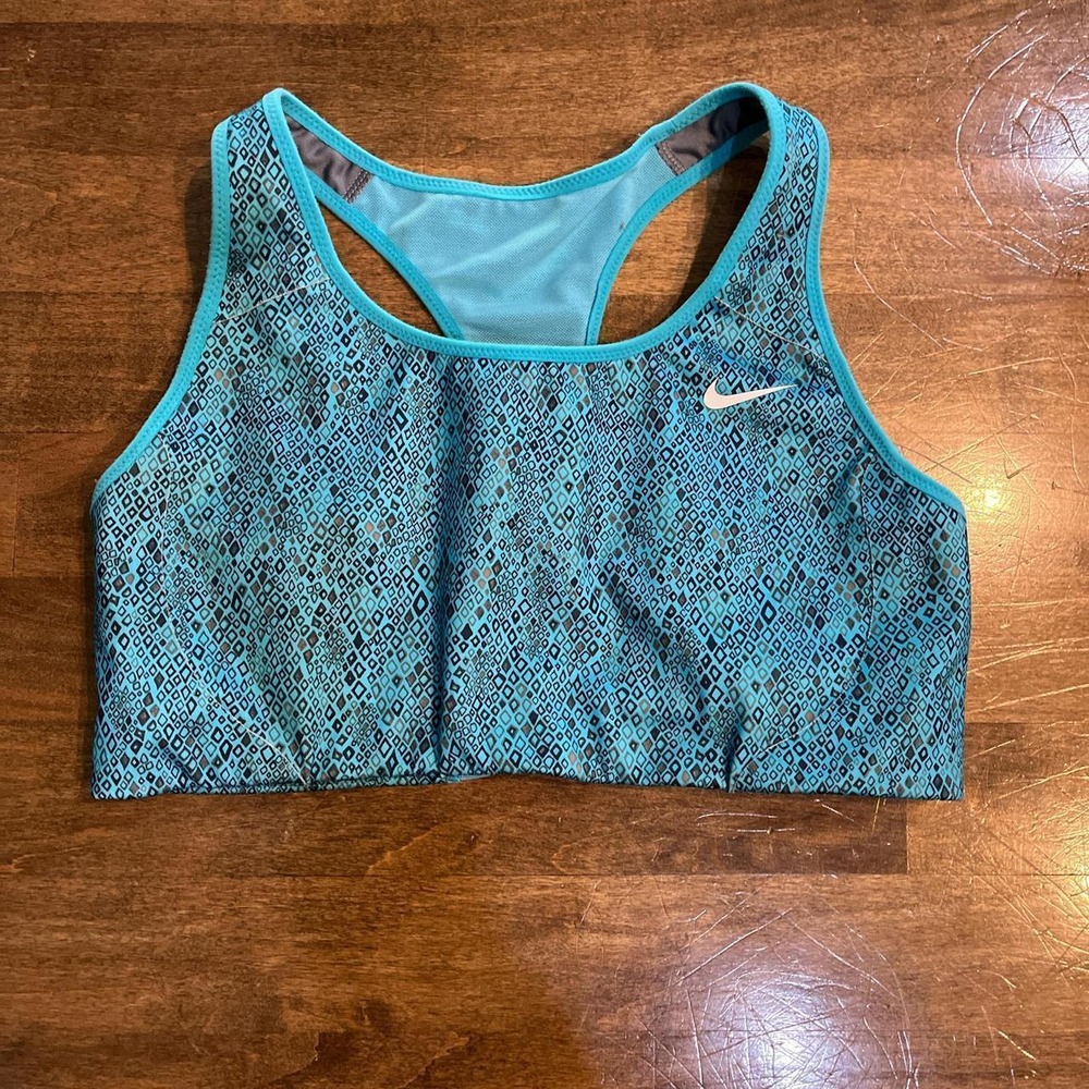 Nike Y2K sports bra, turquoise, athletic yoga workout fitness, medium
